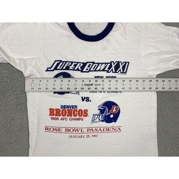 Vintage Super Bowl XXI Ringer T Shirt Mens Large Giants Broncos Single Stitch - Picture 7 of 9